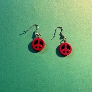 Red Peace sign earring rings.